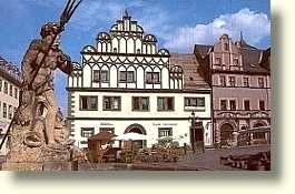 Weimar, Markt mit Stadthaus, Cranachhaus, Neptunbrunnen